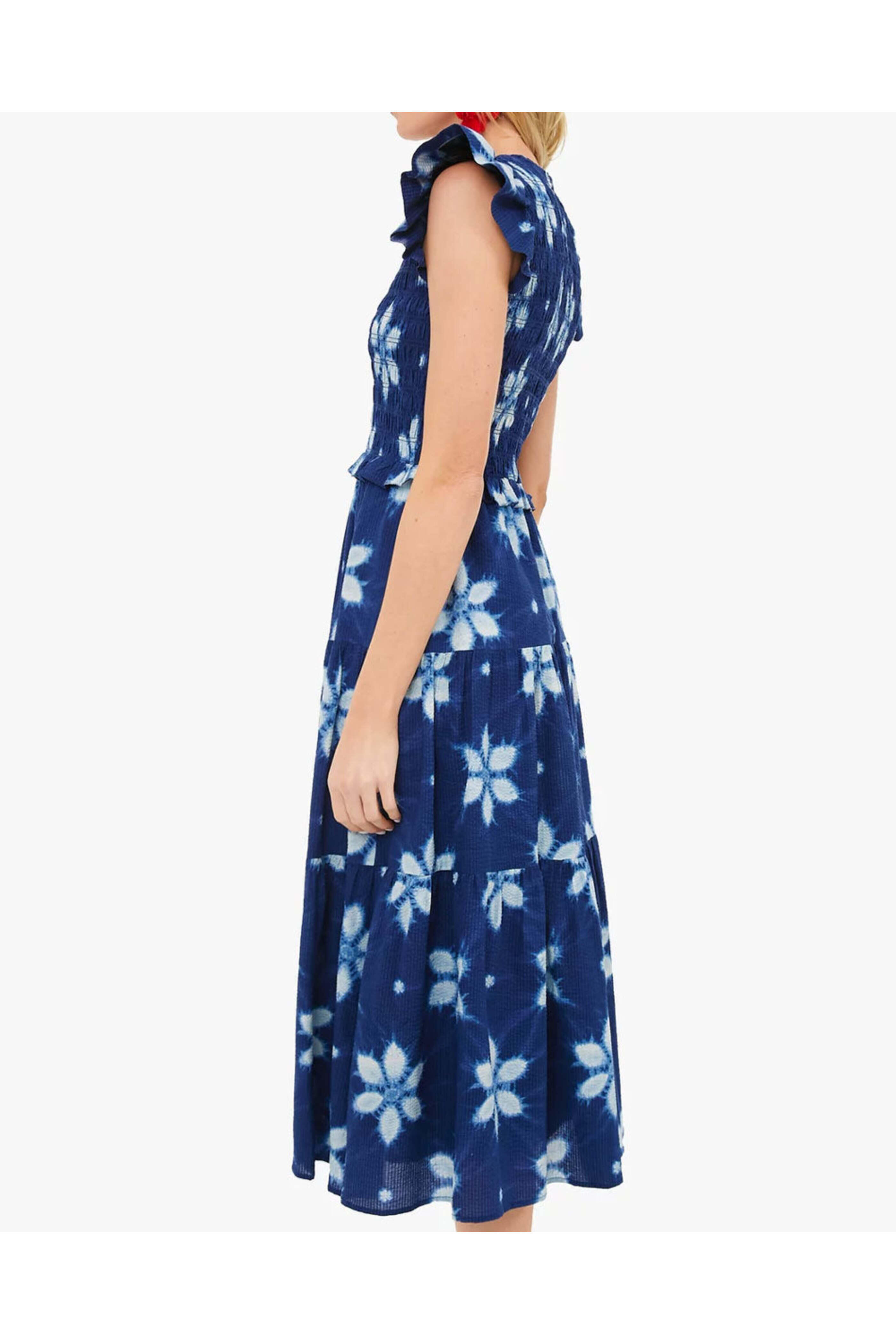 Sea NYC - Navy Isla Print Smocked Tiered Midi Dress