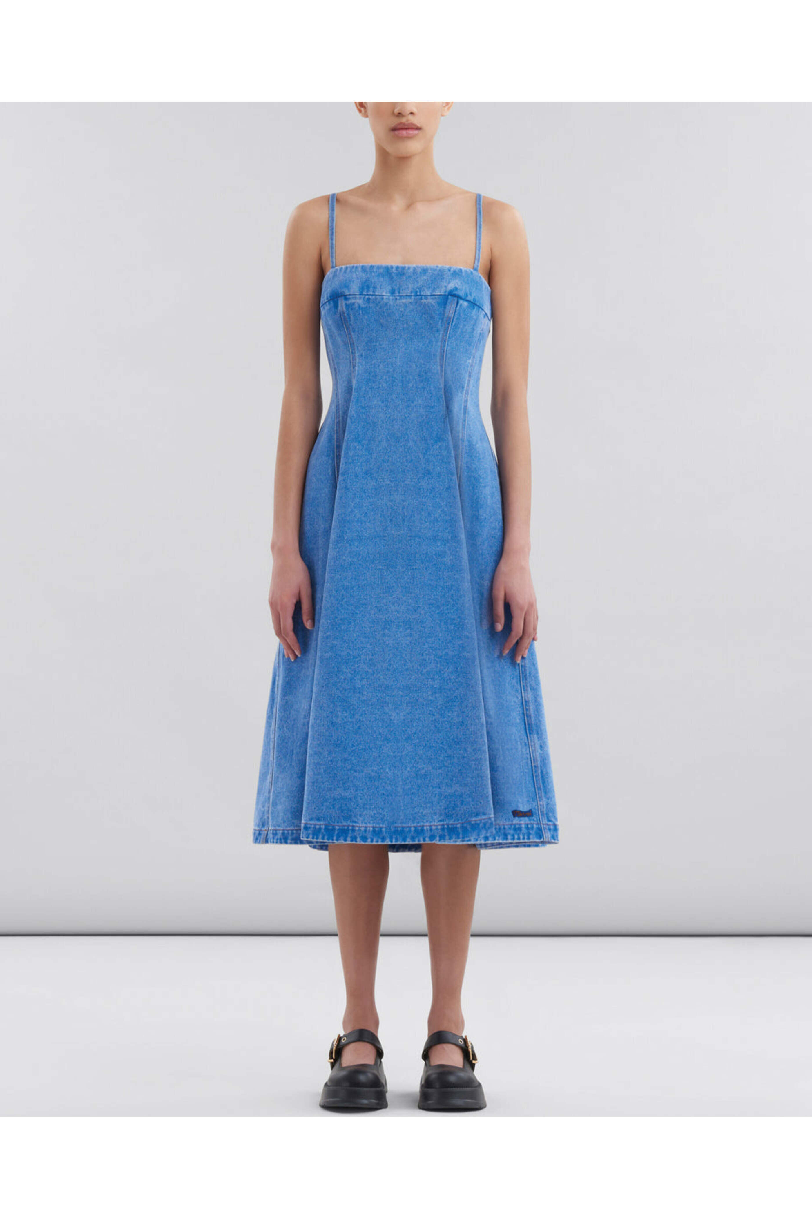 Marni - Cobalt Denim Bustier Balloon Midi Dress