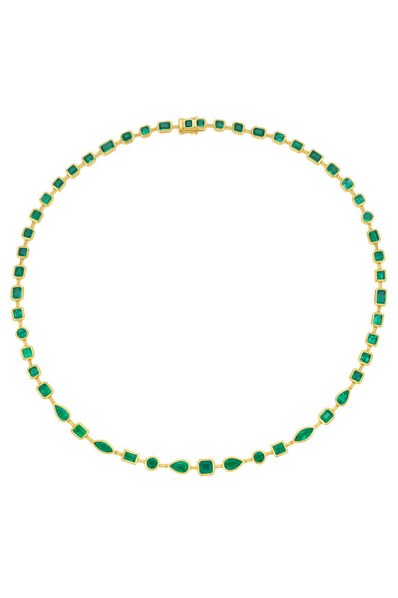 Ruchi 18k Yellow Gold Mixed Shape Emerald Bezel Necklace