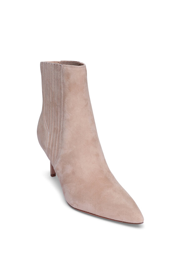 Prada - Ecru Suede Tall Logo Boot, 55mm | Mitchell Stores