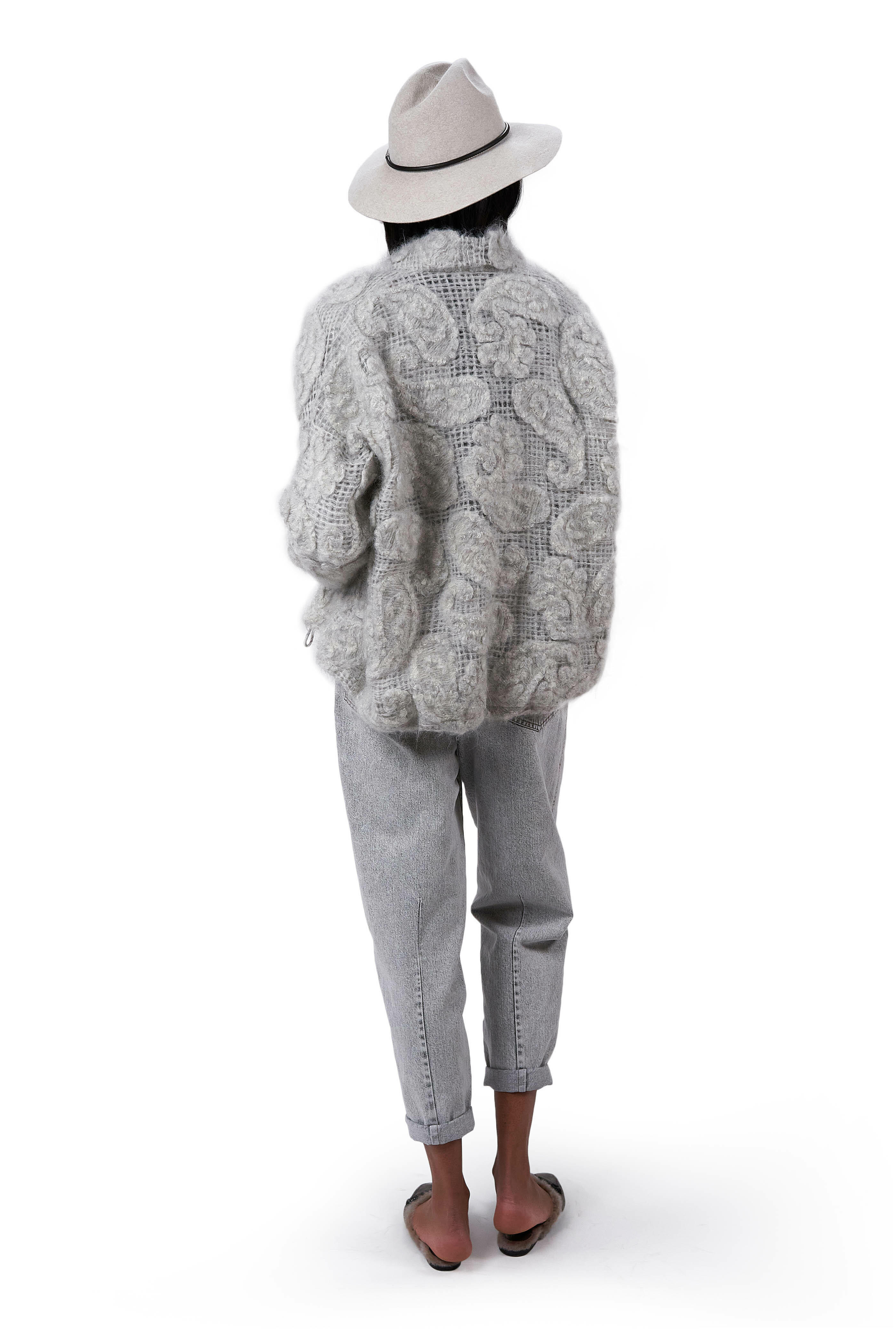 ☆23SS☆BRUNELLO CUCINELLI☆カーディガン☆ブルゾン☆ Brunello Cucinelli - Gray Mohair & Wool 3D Paisley Cardigan