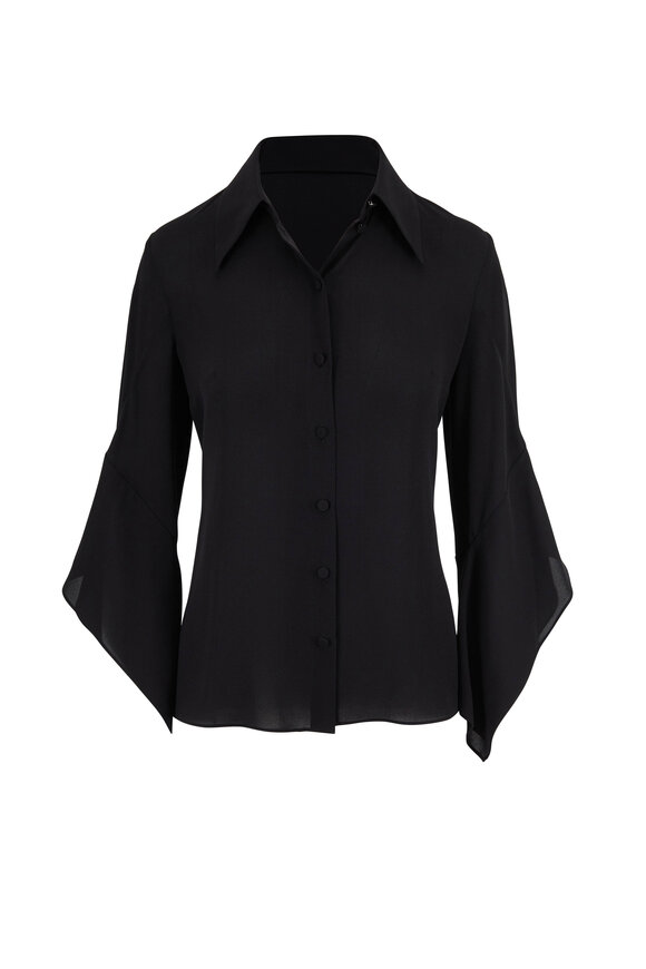 Michael Kors Collection - Black Silk Georgette Draped Sleeve Blouse