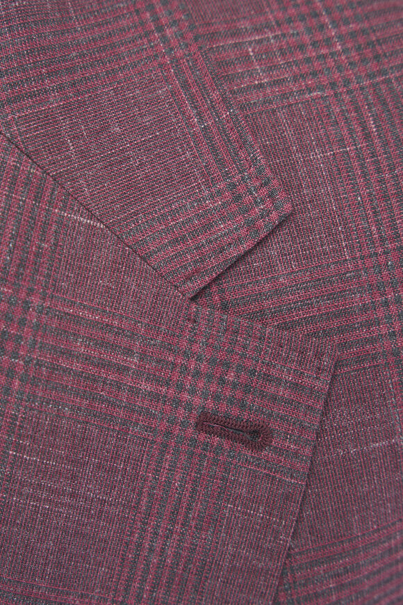 Brunello Cucinelli Red Plaid Wool, Silk & Linen Sportcoat - view 4