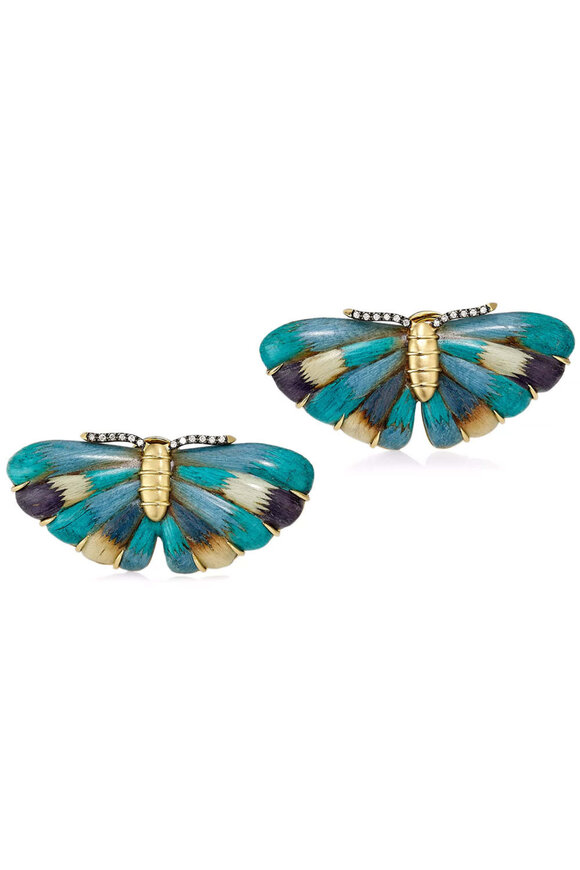 Silvia Furmanovich Marquetry & Teal Butterfly Earrings
