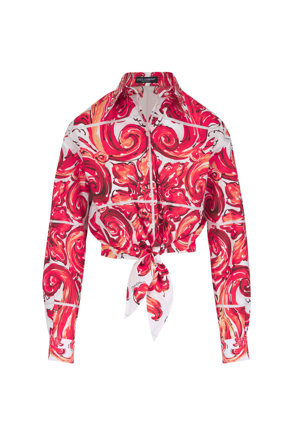 Dolce & Gabbana Majolica Print Poplin Tie Blouse - view 1