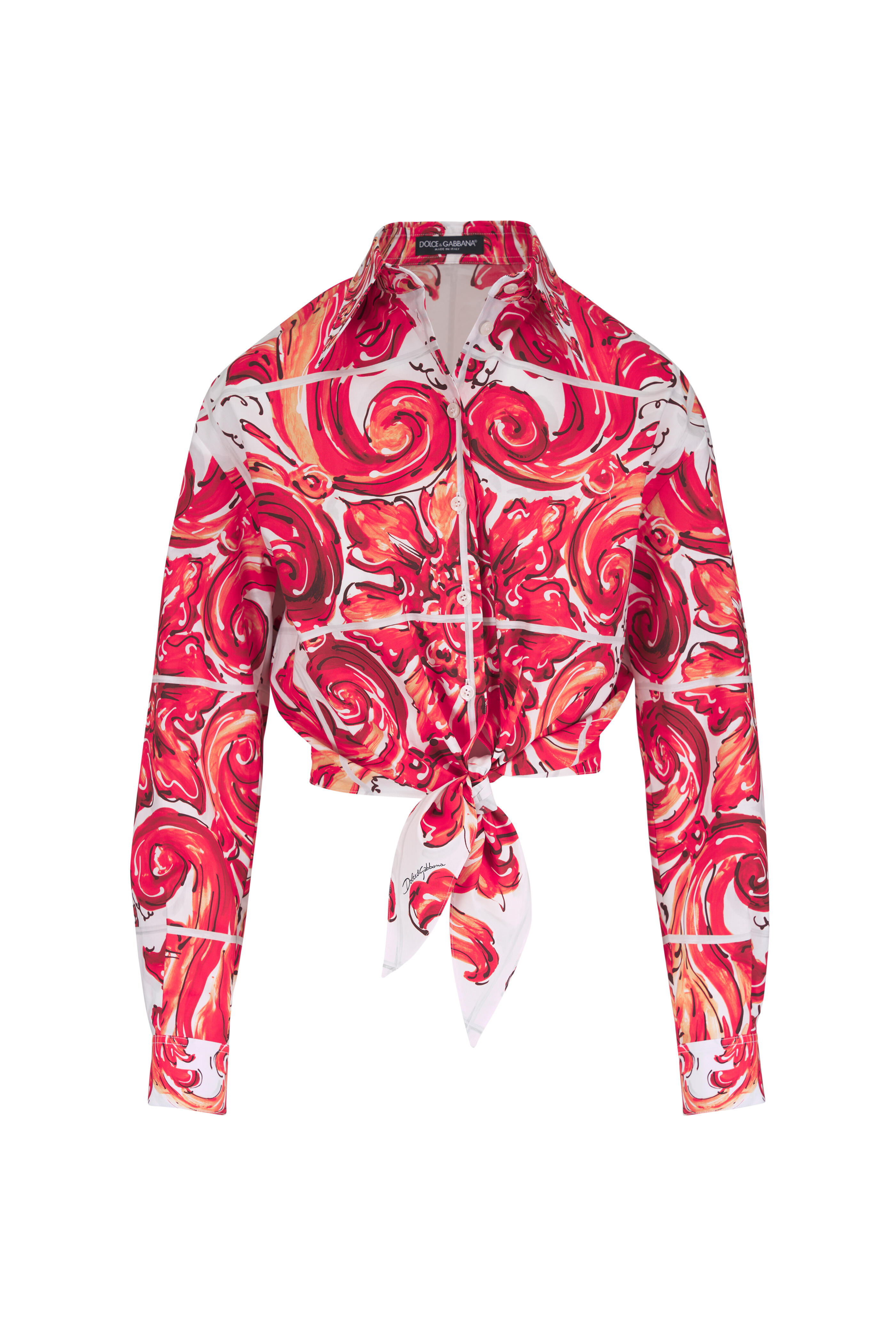 Dolce & Gabbana - Majolica Print Poplin Tie Blouse