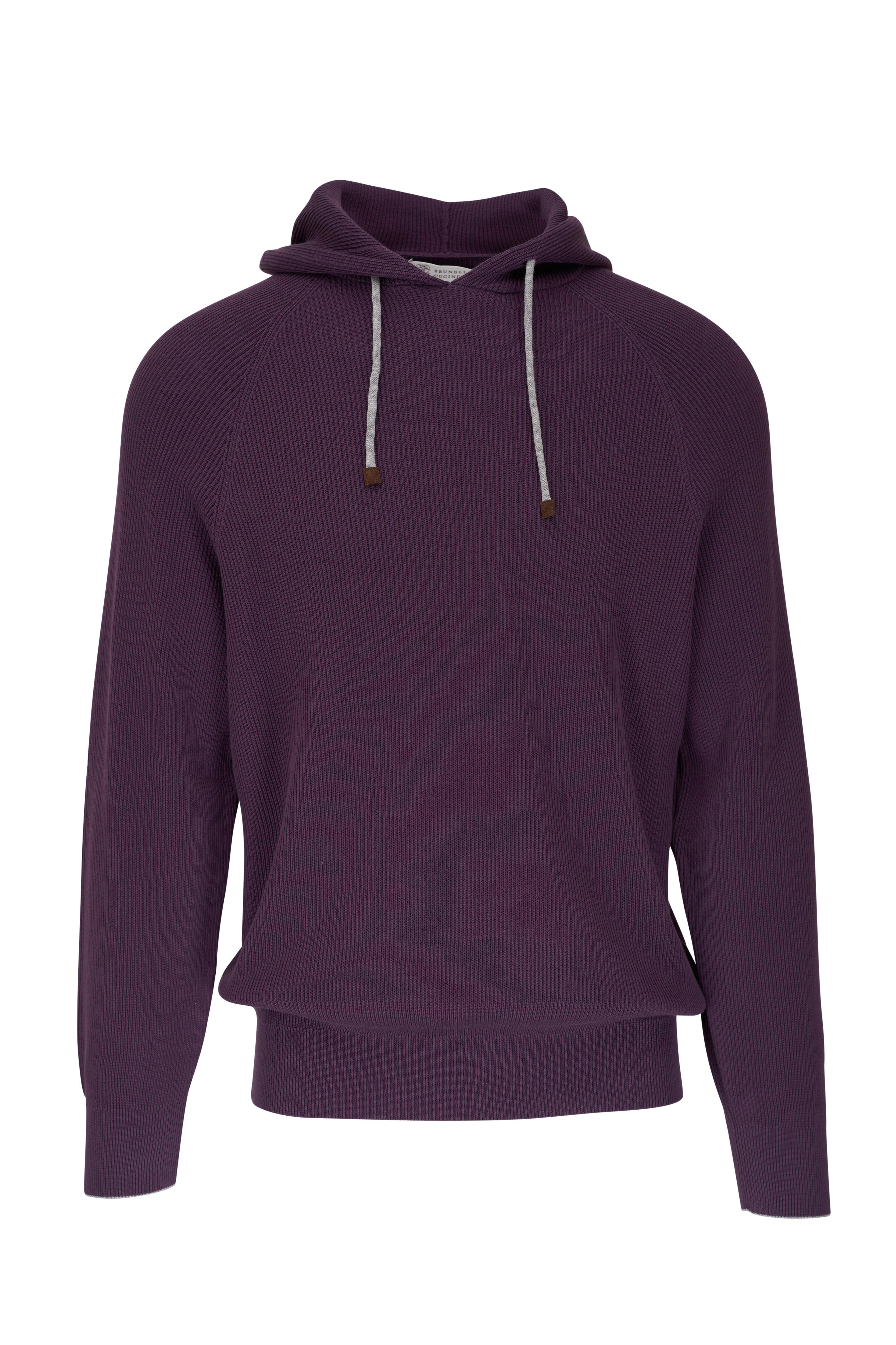 Brunello Cucinelli - Purple Cotton Ribbed Pullover Hoodie