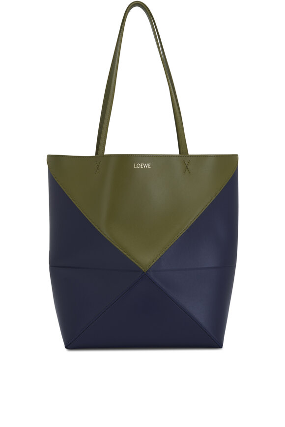 Loewe Medium Puzzle Olive & Blue Bicolor Leather Tote