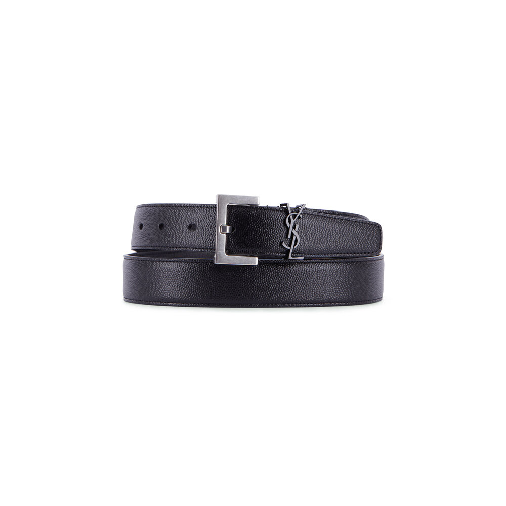Saint Laurent - Black Leather Square Buckle Logo Belt