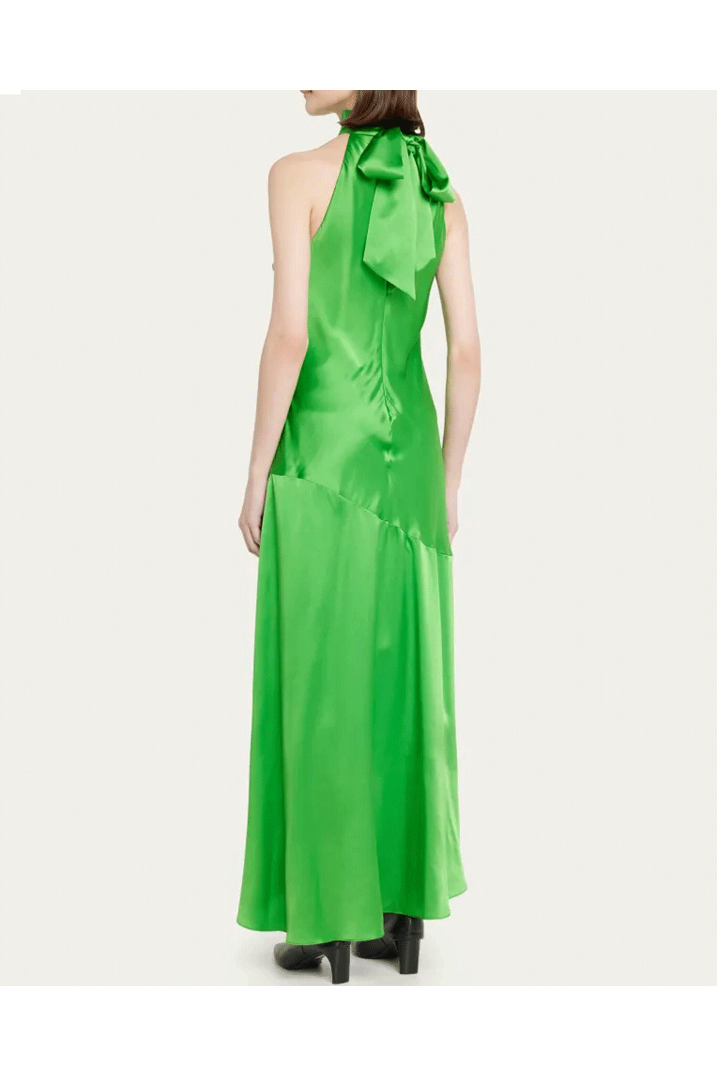 Frame - Bright Peridot Tie Neck Asymmetrical Midi Dress