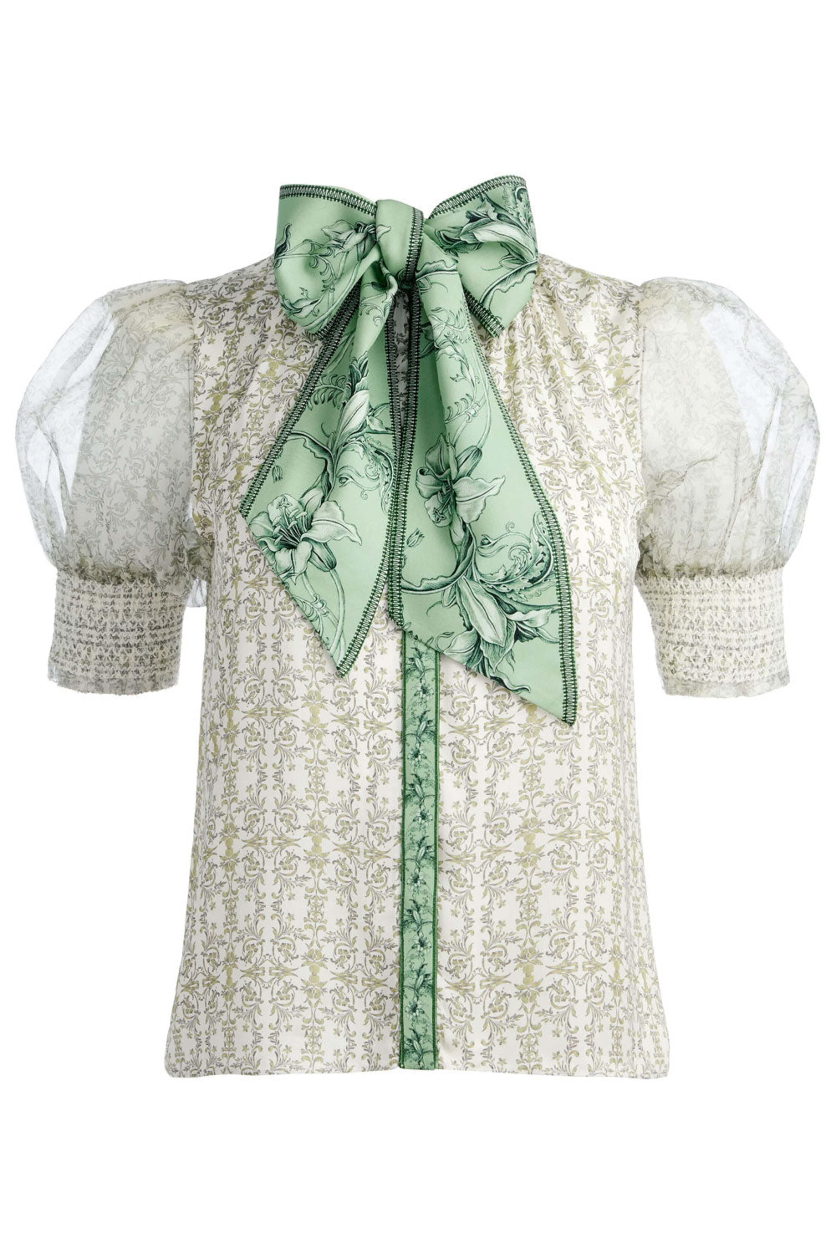 Alice & Olivia - Republic Geo Brentley Tie Neck Puff Sleeve Blouse