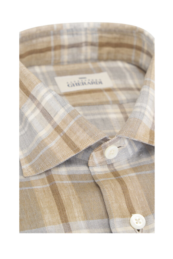 Alessandro Gherardi Gray & Beige Plaid Linen Sport Shirt - view 3