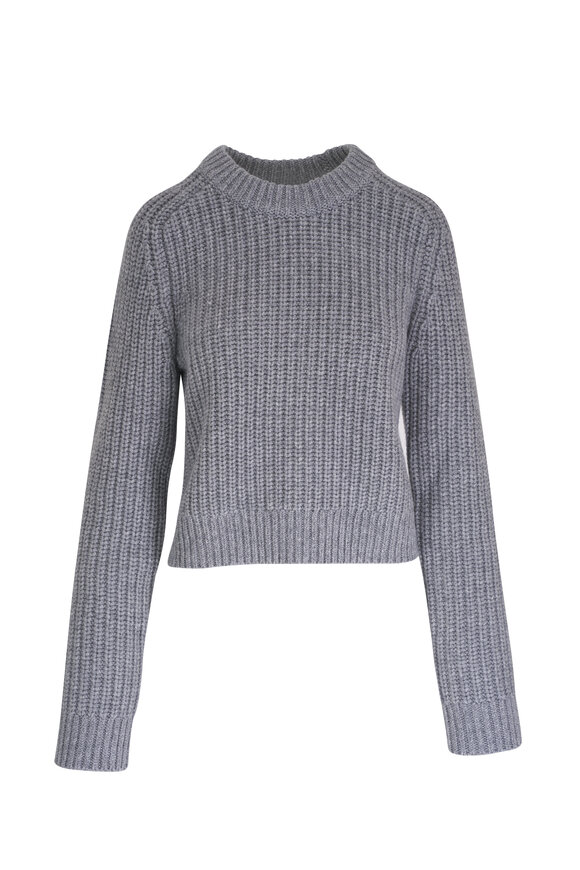 Michael Kors Collection Bankers Gray Cropped Ribbed Crewneck Sweater