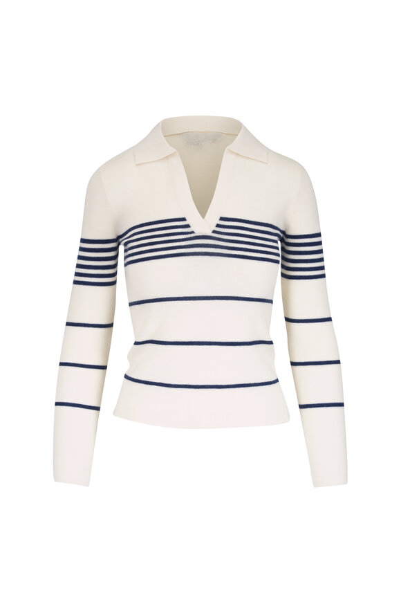 Nili Lotan Lucille Ivory & Navy Stripe Cashmere Polo - view 1