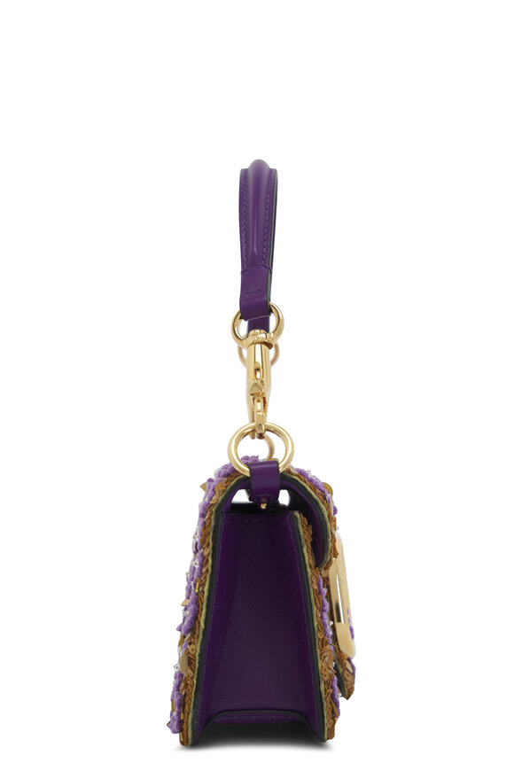 Valentino Garavani - Small Loco Purple Flower Embellished Leather Bag 