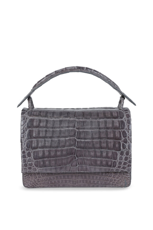 Nancy Gonzalez - Gray Crocodile Convertible Top Handle Bag 