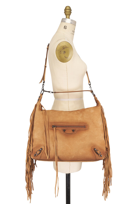Balenciaga Le City Camel Fringed Suede Hobo Bag - view 7
