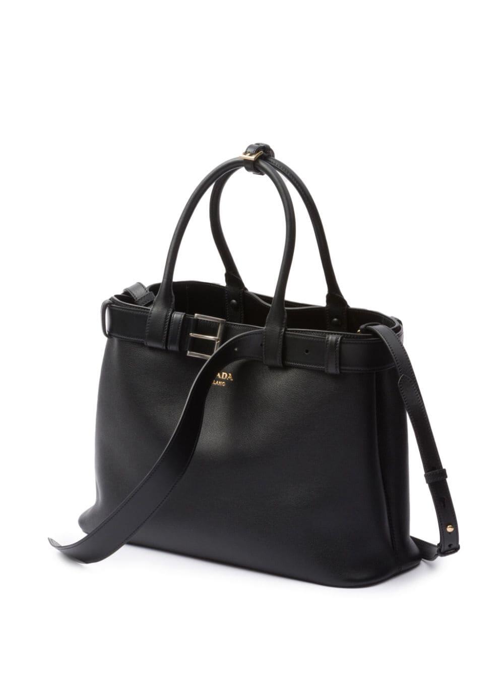 トートバッグ PRADA Black leather Prada Buckle large handbag Black Prada Buckle large leather handbag with belt | PRADA