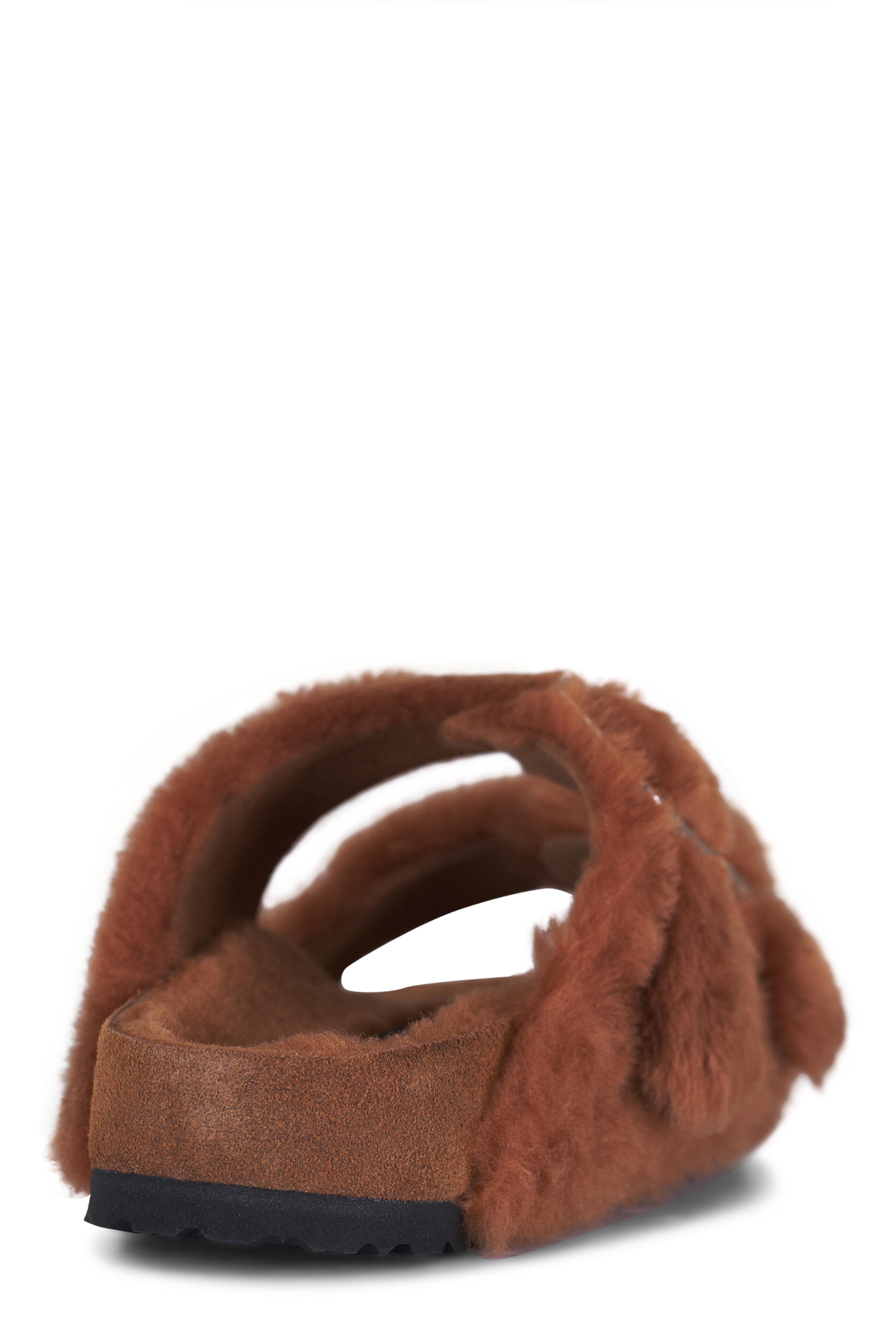 1774 Birkenstock - Arizona Caramel Shearling Dual Buckle Slide Sandal