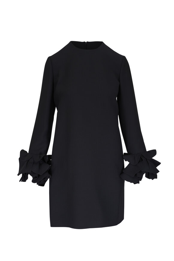 Valentino Black Wool & Silk Ruffle Sleeve Mini Dress