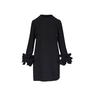 Valentino - Black Wool & Silk Ruffle Sleeve Mini Dress