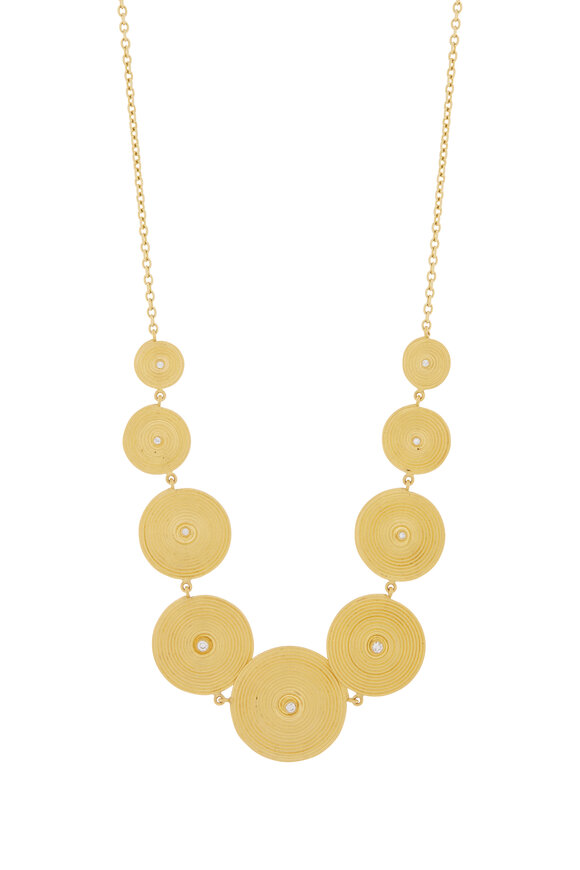 Yossi Harari - 24K Yellow Gold Diamond Round Vinyl Disk Necklace