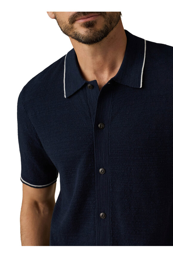 Faherty Brand Abyss Navy Short Sleeve Cotton Sweater Shirt - view 5