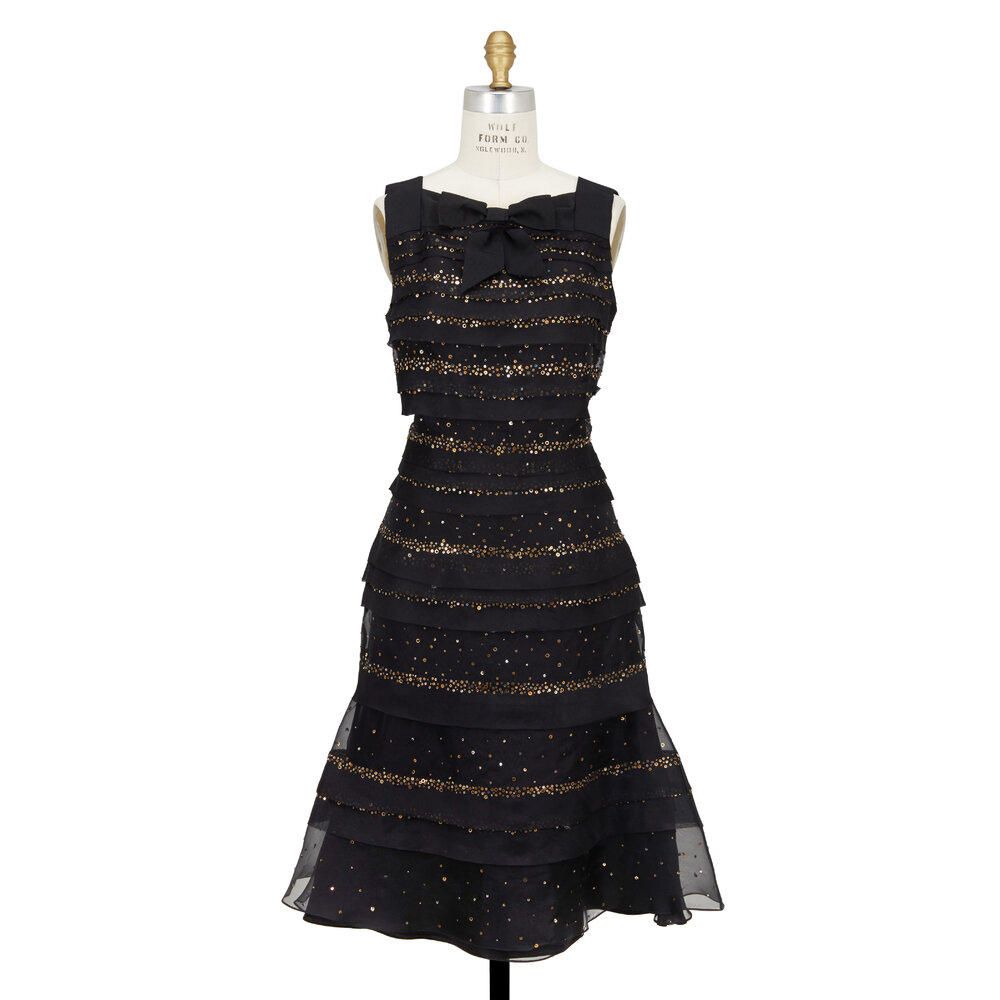 Carolina Herrera - Black Silk Organza Sequin Tiered Dress