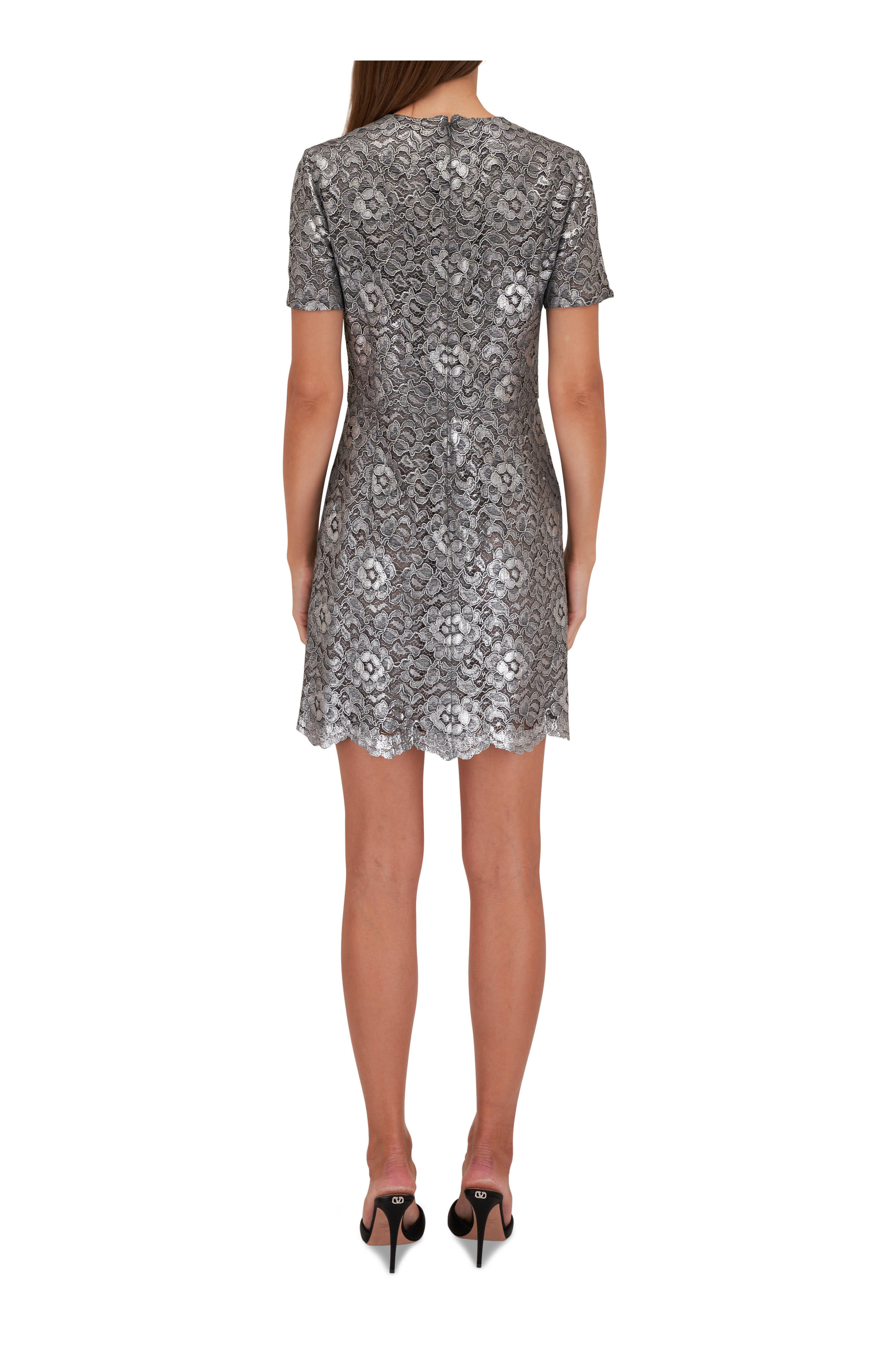 Michael Kors Collection - Silver Slate Metallic Lace Mini Dress