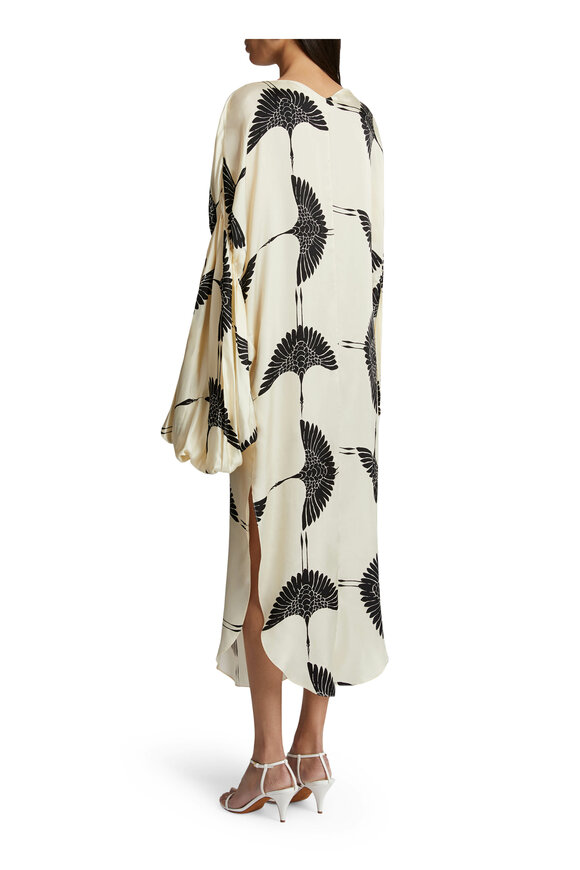 Khaite - Zelma Black & Cream Crane Print Dress 