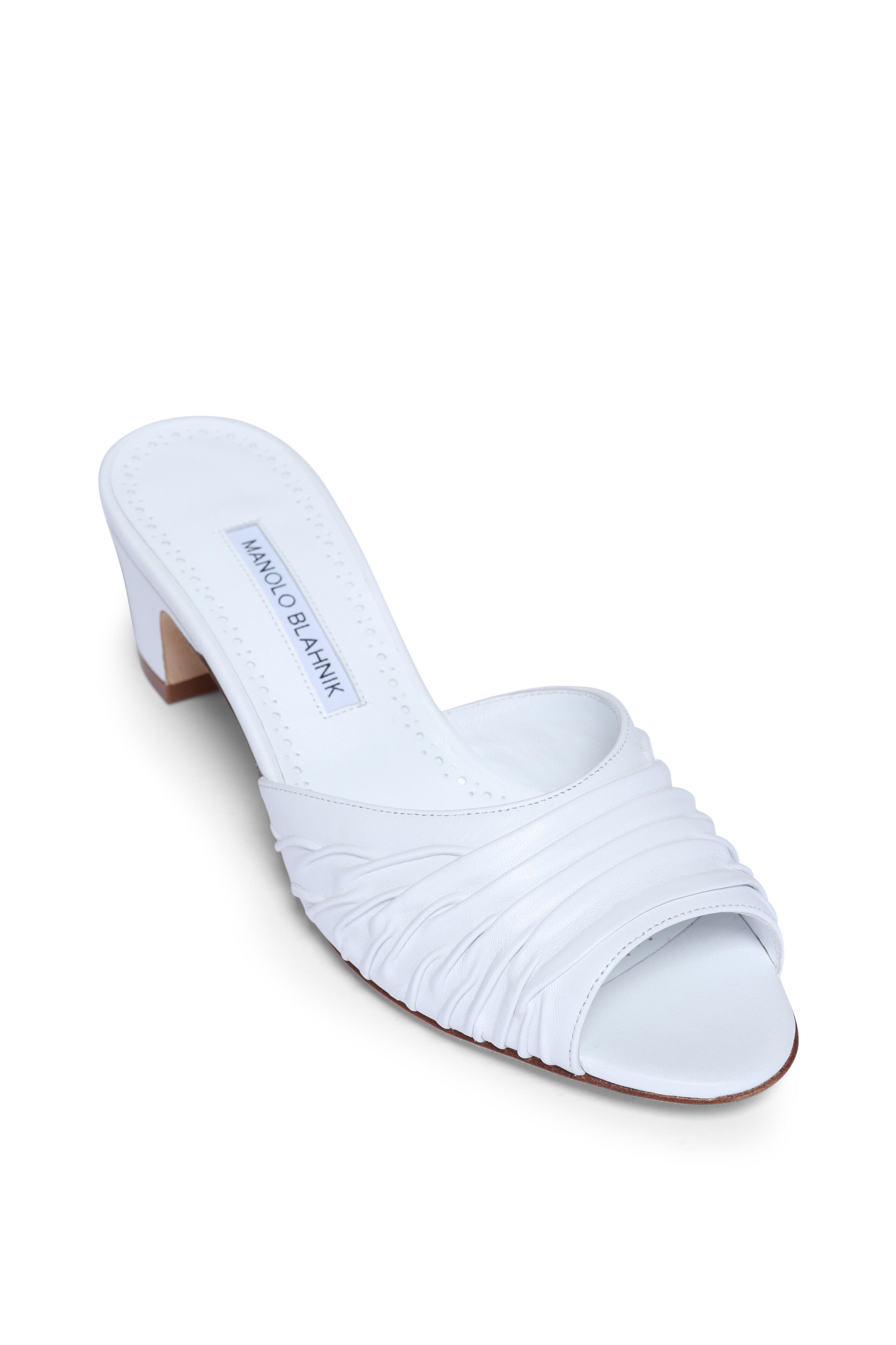 Manolo Blahnik - Piruabar Ruched White Leather Mule, 50mm