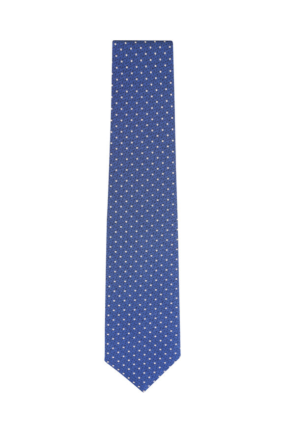 Isaia Blue Dot Print Silk Necktie