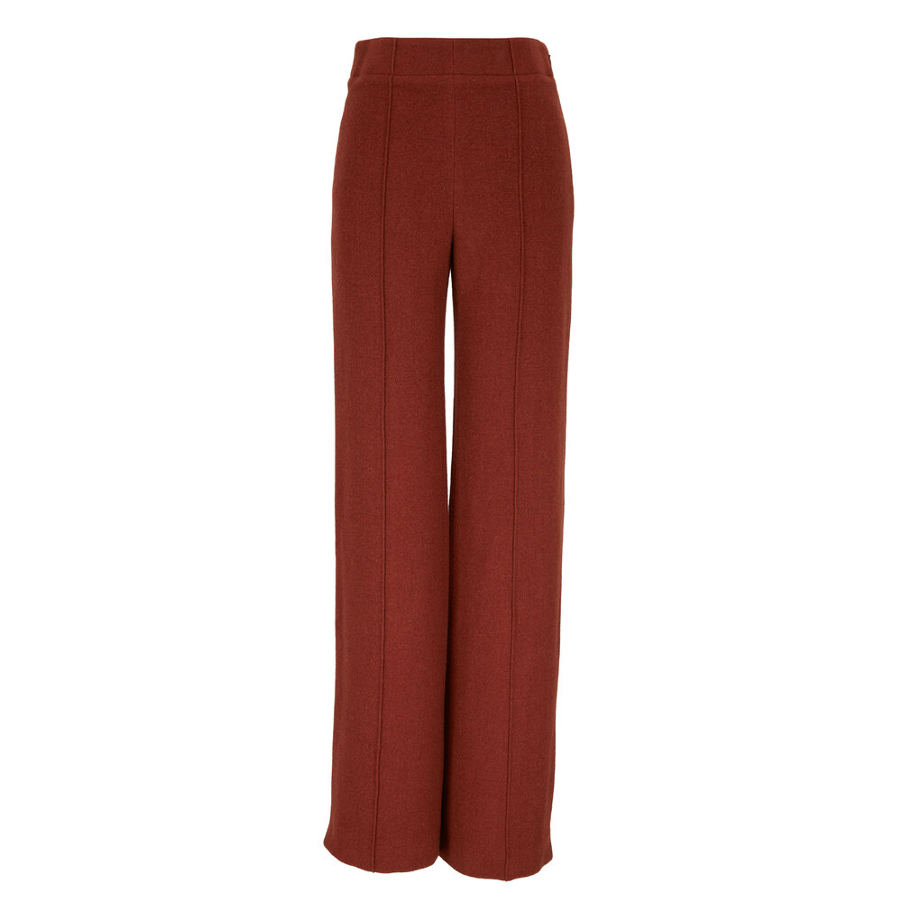 Chloé - Plain Brown Wool & Cashmere Wide Leg Pant