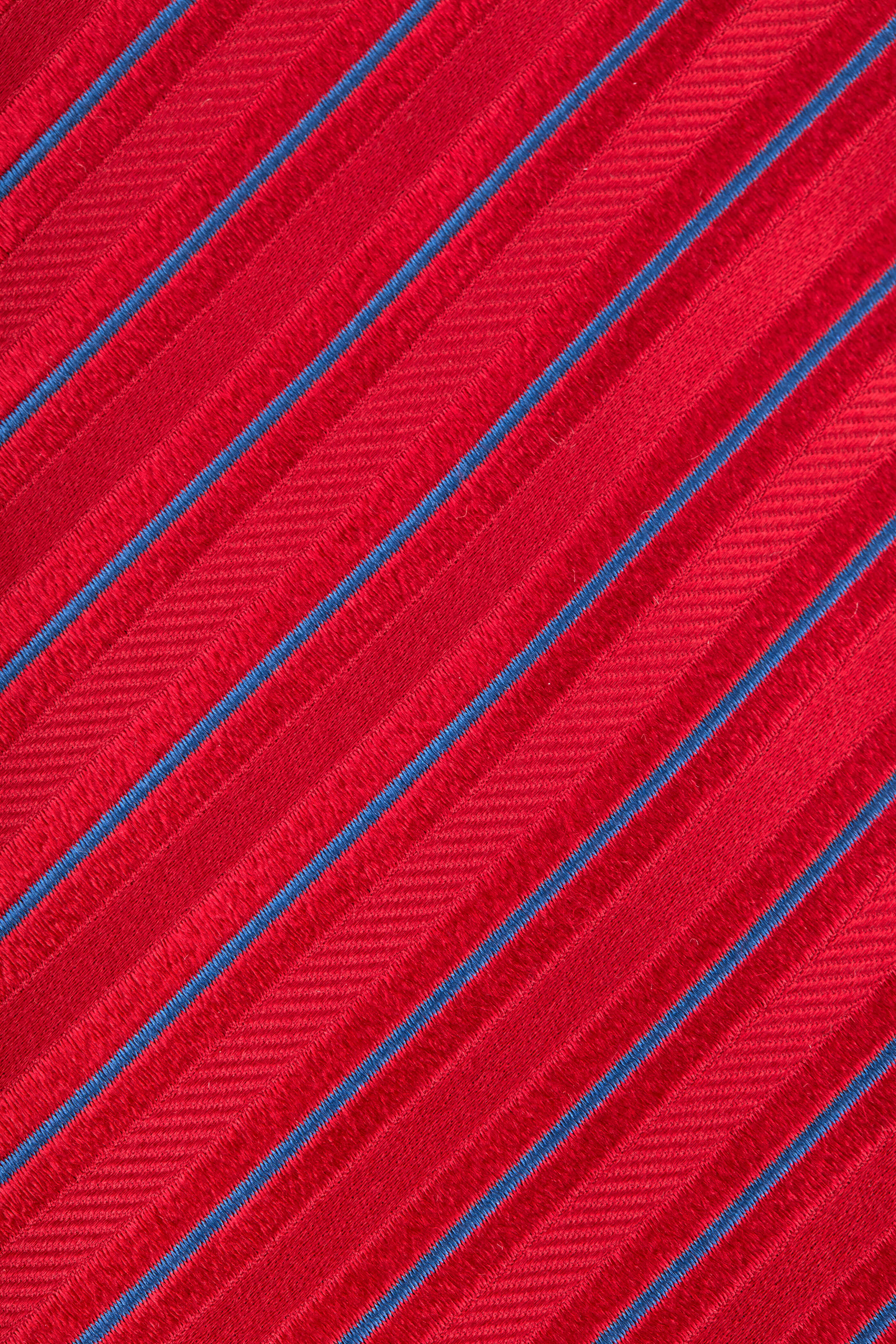 【美品】 Charvet ネクタイ 小紋柄 レッド ブルー 赤色 青色 Charvet - Bright Red & Blue Striped Silk Necktie