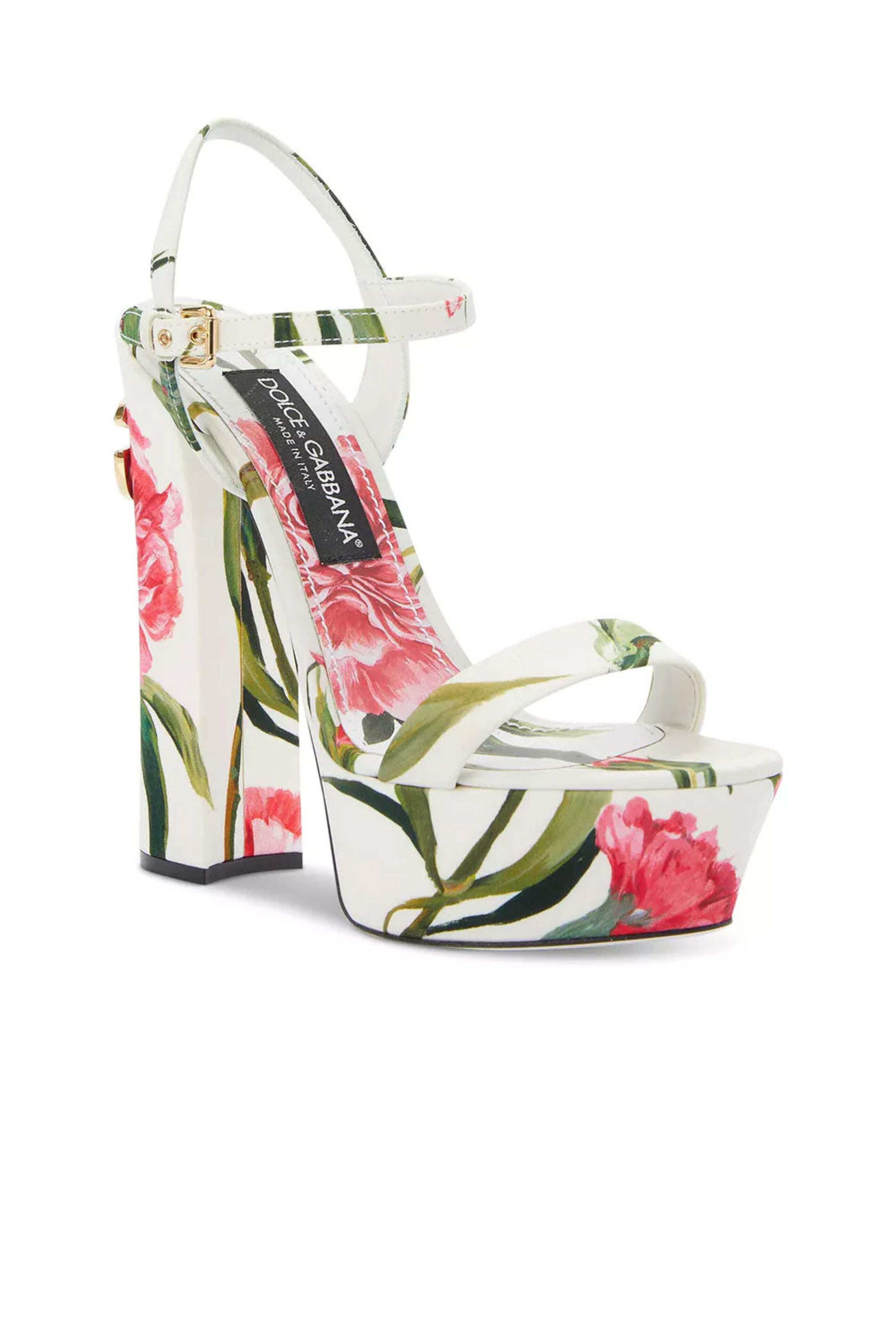 ◆限定アイテム◆【Dolce&Gabbana】105 装飾 ラフィアサンダル Dolce Gabbana Floral Print Platform 105 Heels Logo Sandals