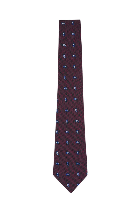 Zegna Dark Red Paisley Textured Silk Necktie - view 1