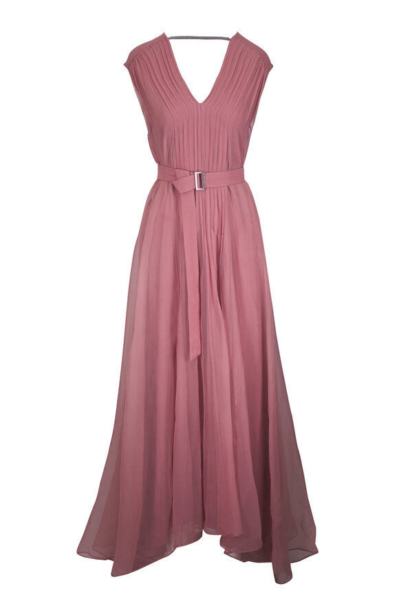 Brunello Cucinelli Pink Crispy Silk Chiffon Maxi Dress