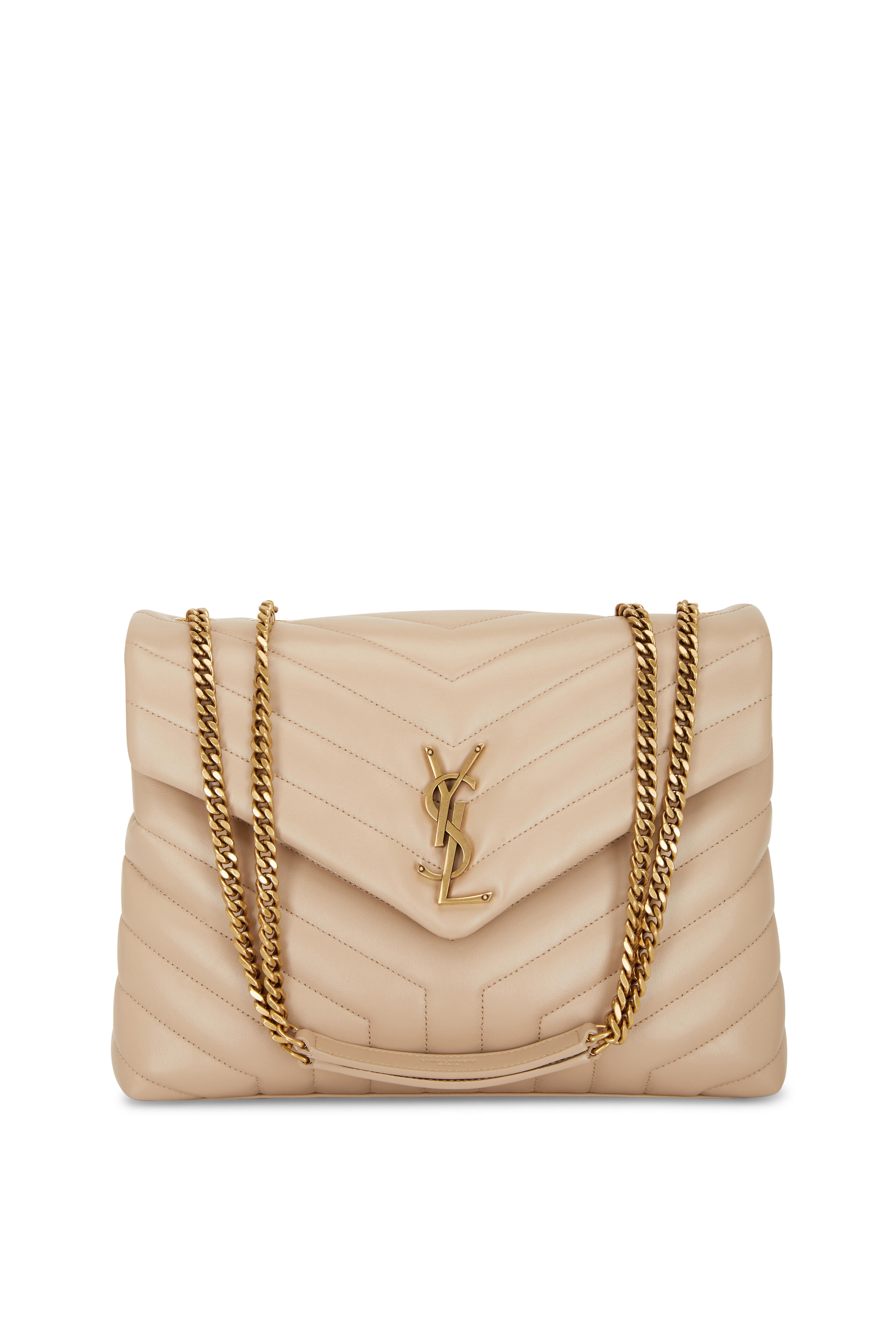 Cream Leather-Look Quilted Chain Strap Shoulder Bag