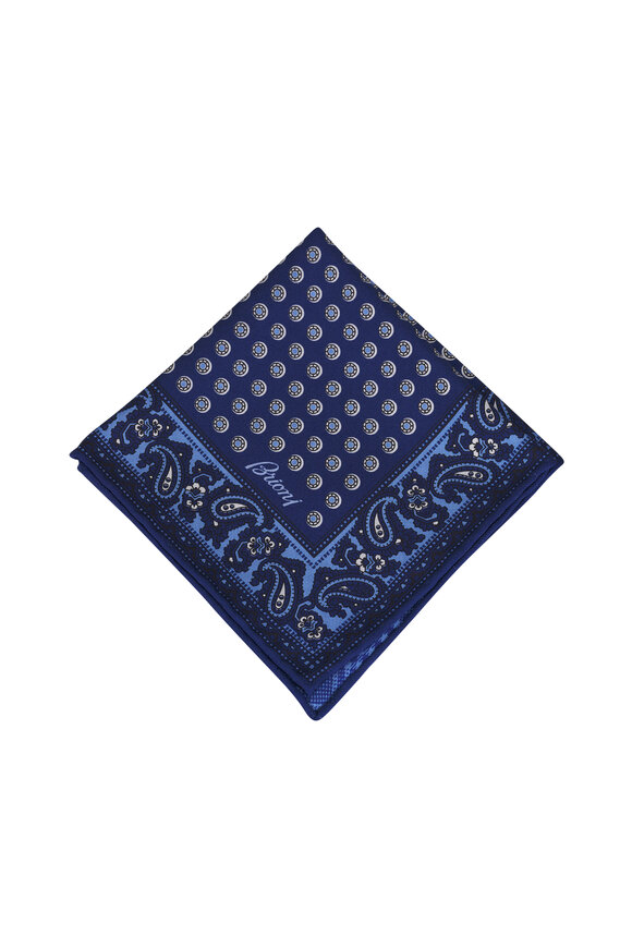 Brioni Navy & Off White Double Sided Silk Pocket Square - view 1