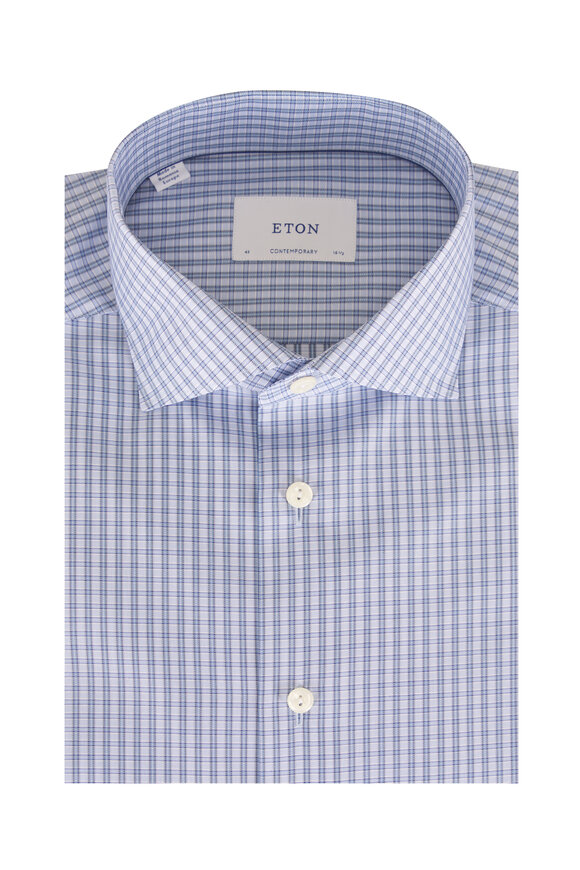Eton Medium Blue Check Cotton Sport Shirt