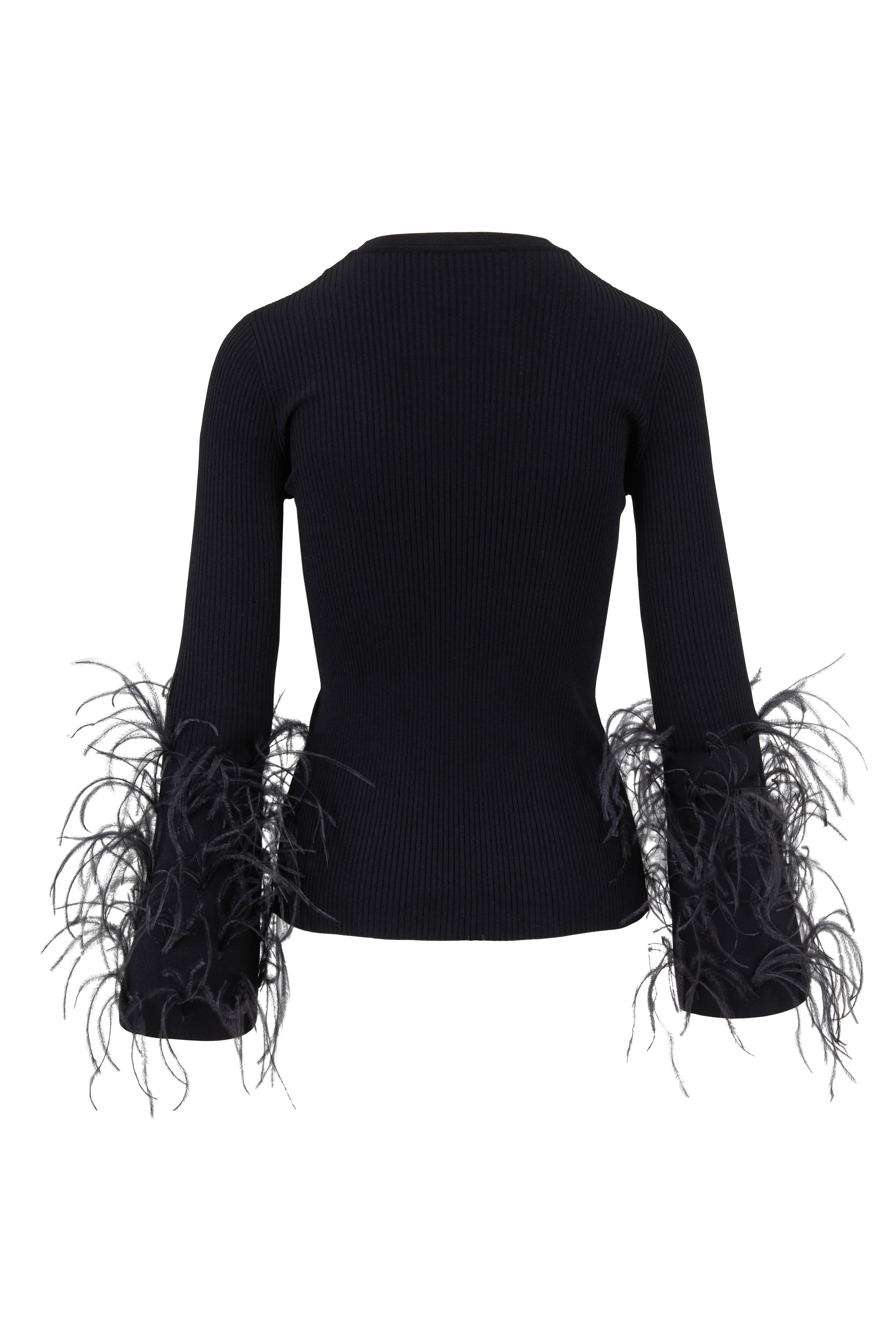 Valentino - Black Knit Ribbed Feather Sleeve Top