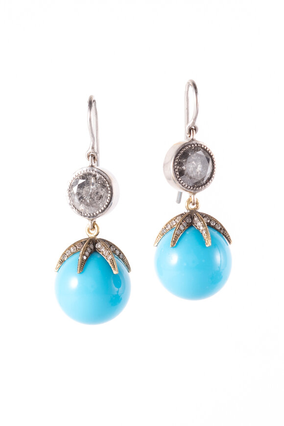 Sylva & Cie Gray Diamond & Turquoise Claw Drop Earrings - view 1