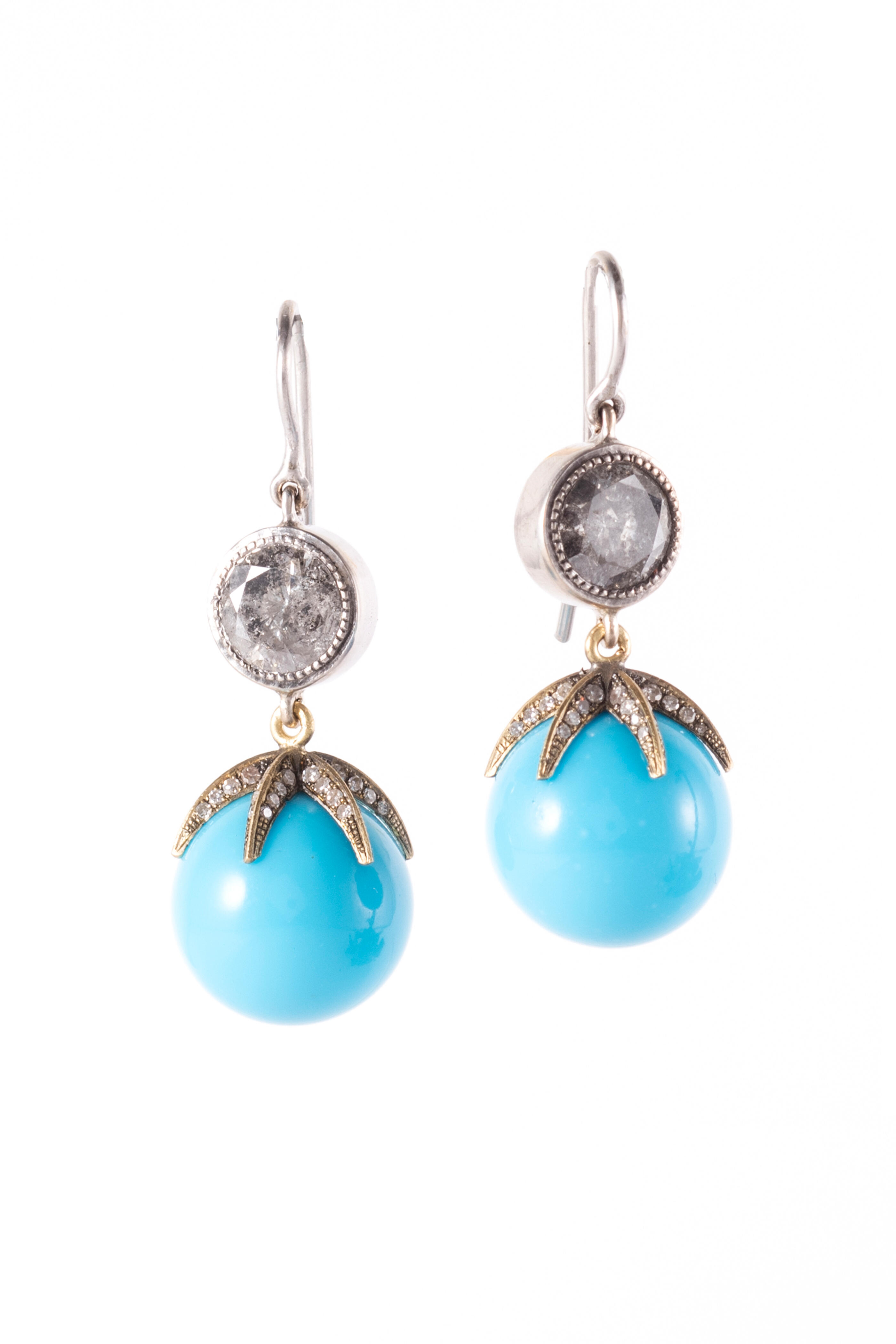 Sylva & Cie - Gray Diamond & Turquoise Claw Drop Earrings - view 1