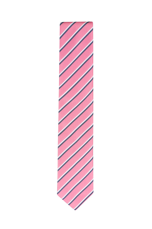 Canali Salmon Stripe Silk Necktie