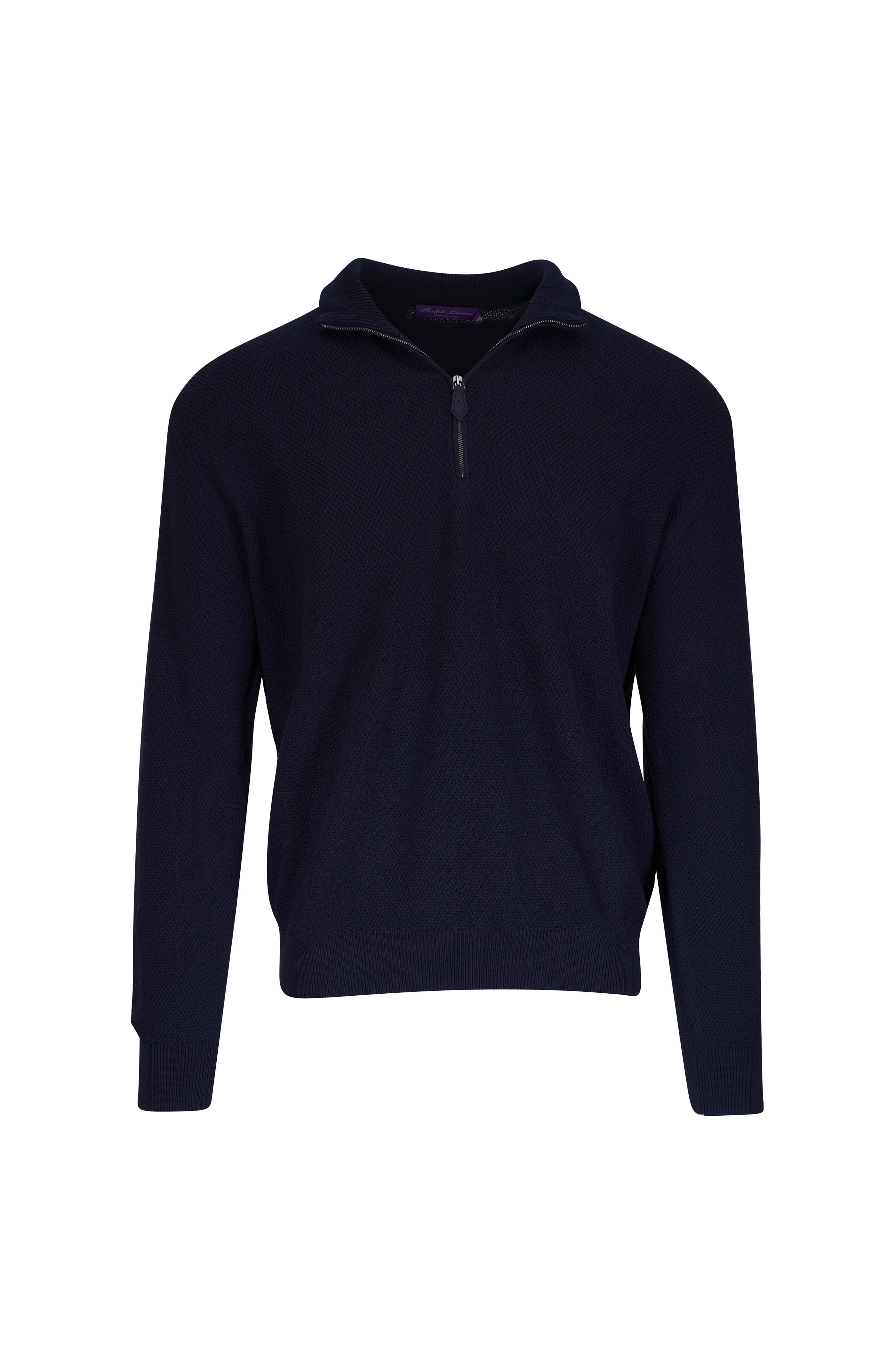 Ralph Lauren Purple Label - Blue Textured Silk & Cotton Quarter-Zip Pullover