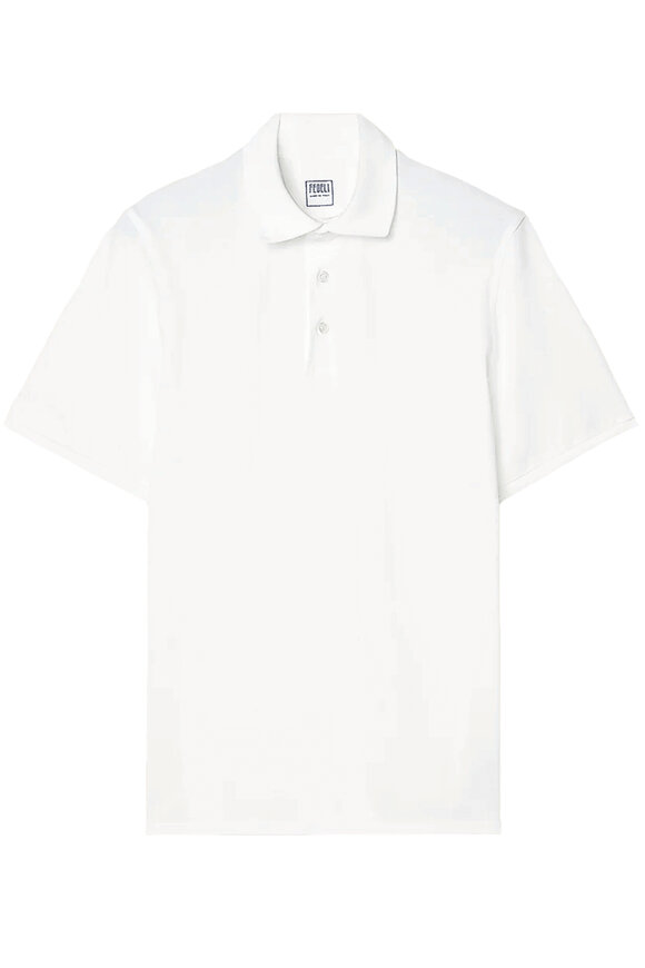 Fedeli - Blue and White Striped Jersey Short Sleeve Polo