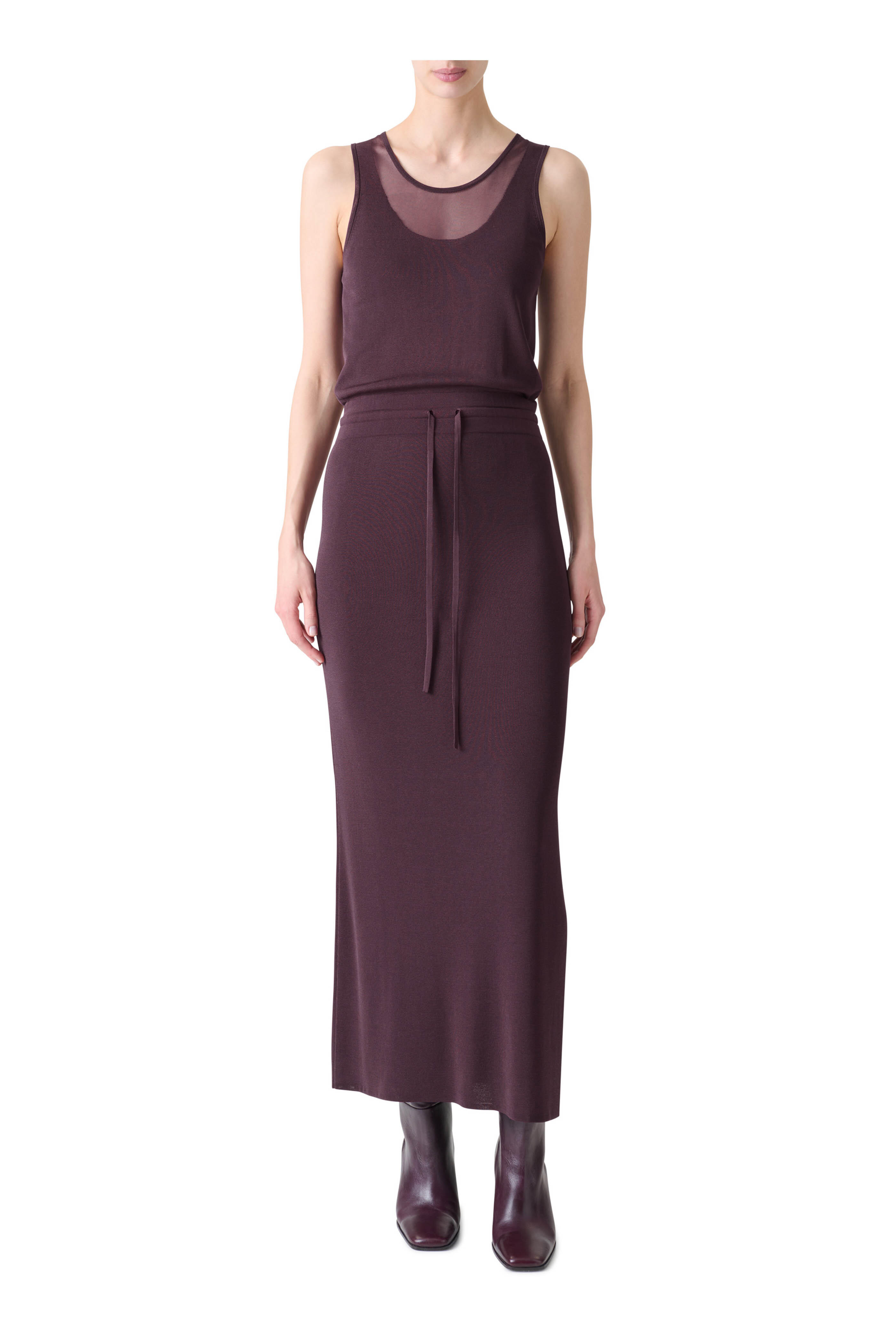 Akris Punto - Blackberry Sheer Knit Drawstring Midi Dress