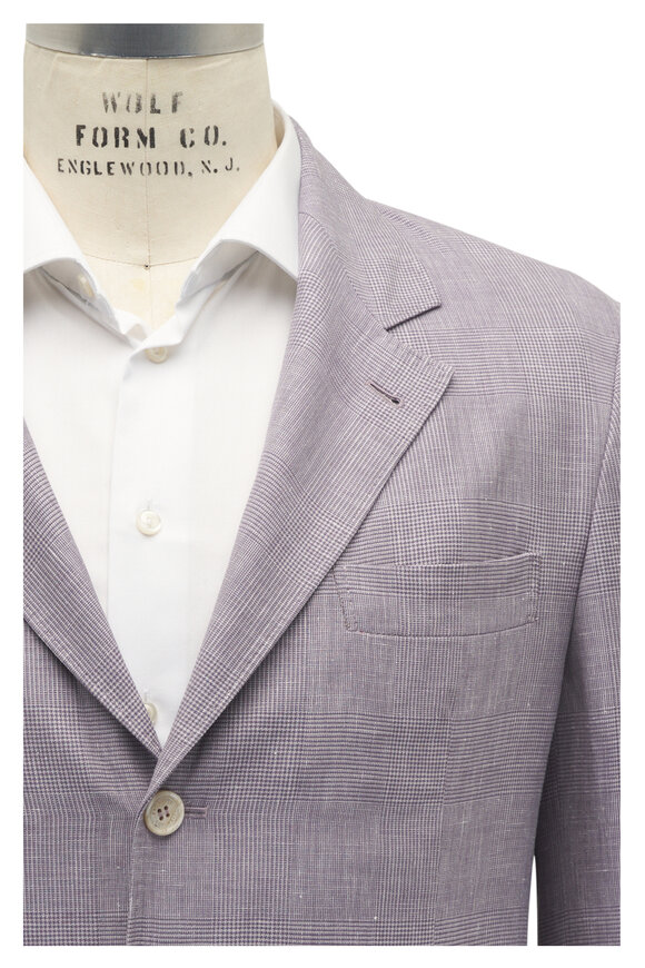 Brunello Cucinelli Lavender Plaid Wool, Linen & Silk Sportcoat