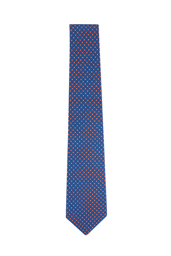 Kiton - Blue & Orange Abstract Silk Necktie 