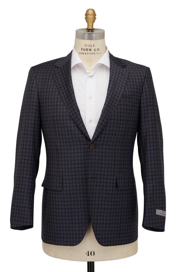 Canali Gray & Navy Check Wool Sportcoat - view 2